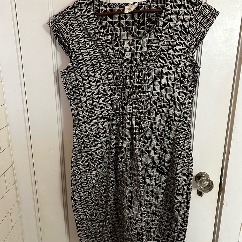Mata Traders smocked waist Black and White Patterned Cotton Dress